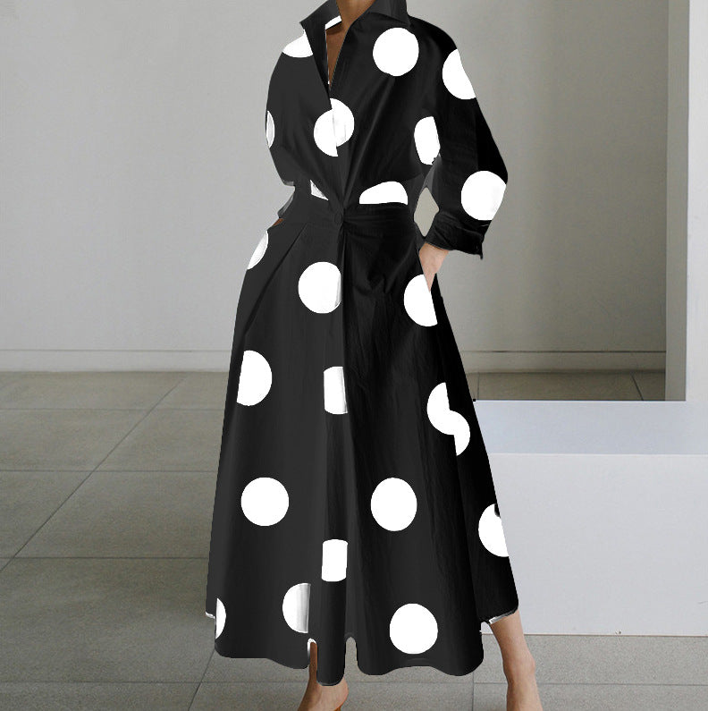 👗🖤Rochie de damă de înaltă calitate, cu guler POLO, căptușeală, mâneci lungi, talie elastică, leagăn, model nou, 2025