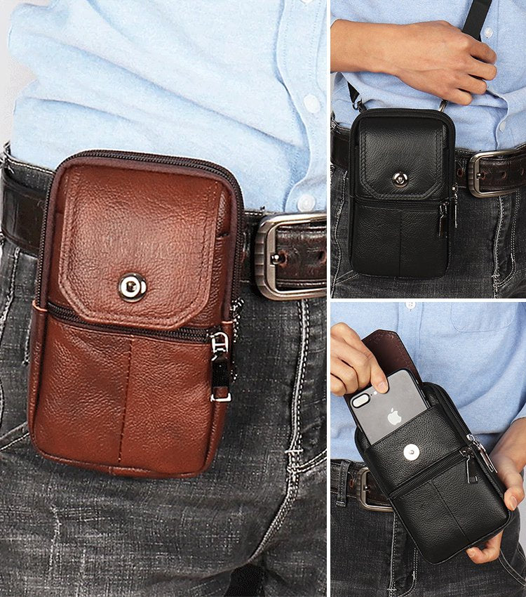 🔥✨Nuevo bolso para teléfono celular de cuero genuino, riñonera multifuncional para hombre