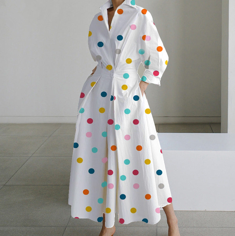 👗🖤Rochie de damă de înaltă calitate, cu guler POLO, căptușeală, mâneci lungi, talie elastică, leagăn, model nou, 2025