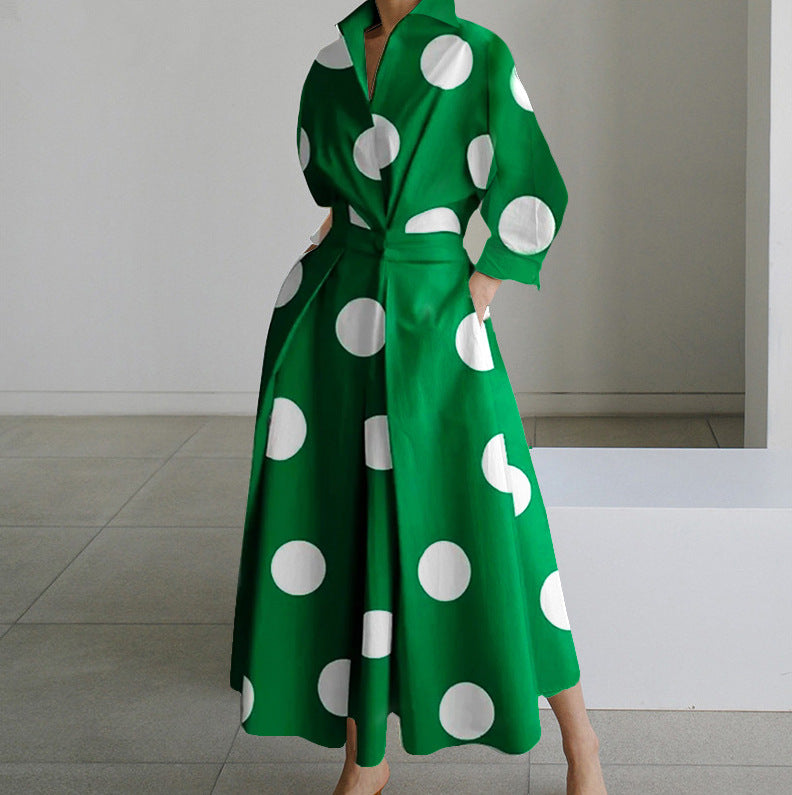 👗🖤Rochie de damă de înaltă calitate, cu guler POLO, căptușeală, mâneci lungi, talie elastică, leagăn, model nou, 2025