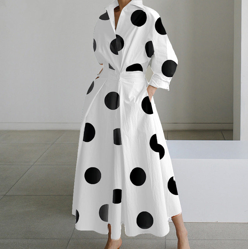 👗🖤Rochie de damă de înaltă calitate, cu guler POLO, căptușeală, mâneci lungi, talie elastică, leagăn, model nou, 2025