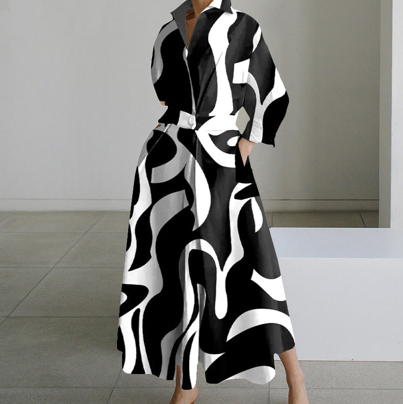 👗🖤Rochie de damă de înaltă calitate, cu guler POLO, căptușeală, mâneci lungi, talie elastică, leagăn, model nou, 2025