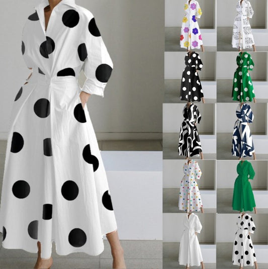 👗🖤Rochie de damă de înaltă calitate, cu guler POLO, căptușeală, mâneci lungi, talie elastică, leagăn, model nou, 2025