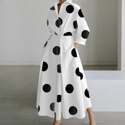 👗🖤Rochie de damă de înaltă calitate, cu guler POLO, căptușeală, mâneci lungi, talie elastică, leagăn, model nou, 2025